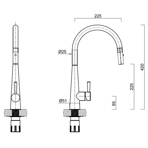 Cignus 14 Brushed Stainless Steel Tap, Pull-Out, Dual